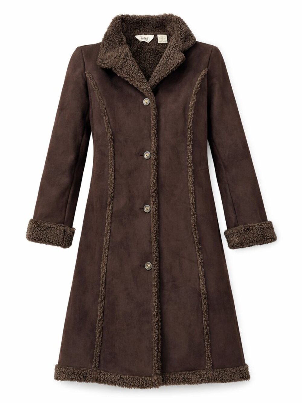 L.L.Bean Faux Shearling Coat Brown Sherpa Lined Button Front Women’s M
